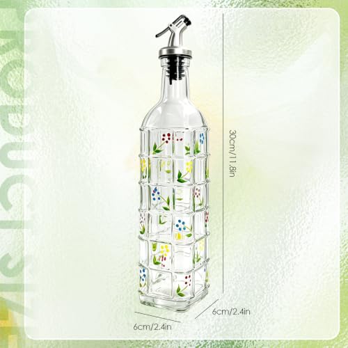 17oz Glass Square Olive Oil Dispenser with Pour Spout (Floral)