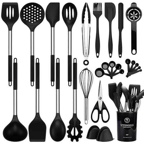 6 Pcs Silicone Kitchen Utensils Set Wood Handle BPA