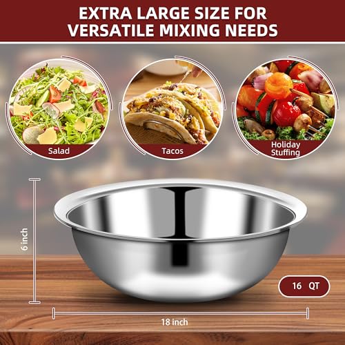 6 Pcs Stainless Steel Mixing Bowls Large for Salad (18 inch -6pcs)