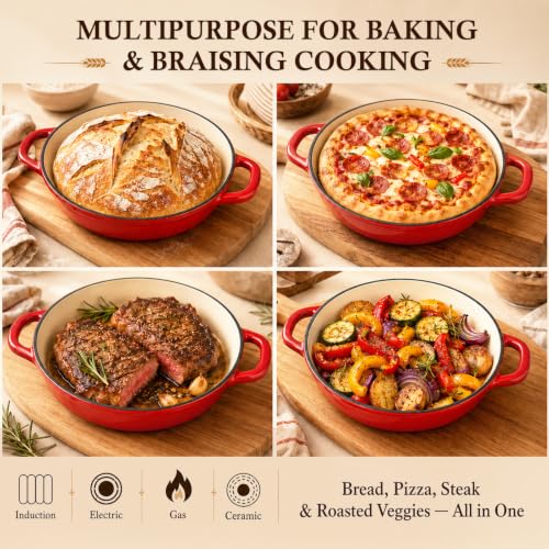 5 Qt Enameled Cast Iron Dutch Oven for Sourdough Bread Baking (Red)