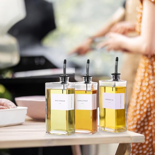 6 Sets Olive Oil Dispenser Bottles for Kitchen with Nozzles Funnel Labels Cooking Oil Dispenser 500ml Set for Kitchen Vinegar Coffee Syrup (Black)
