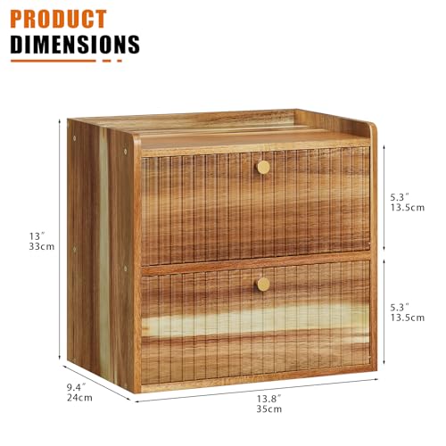 Rustic Bread Box for Kitchen Countertop Bamboo Bread Storage Container Bin Double Layer BreadBox Farmhouse Large Capacity Food Organizer