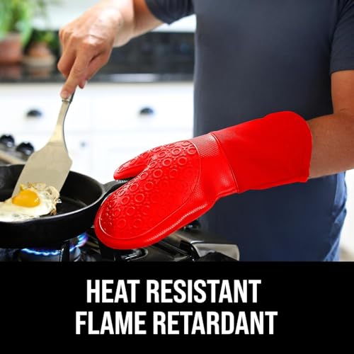 BPA Free Silicone Oven Mitts Ultra Heat Resistant up to 500°F (Red / 2-Piece 13.7" Oven Mitts)