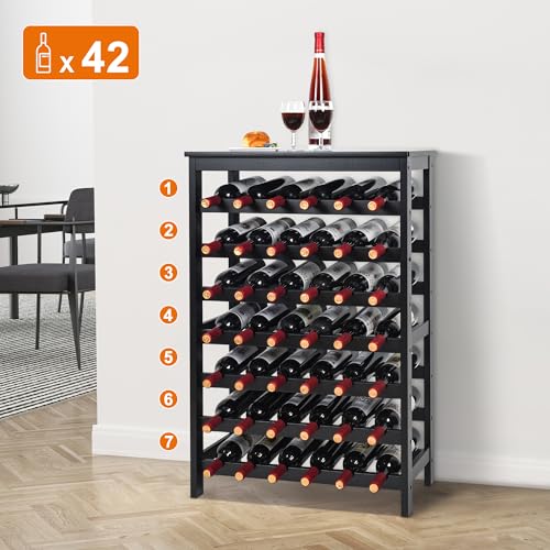 Bamboo Wine Racks Free Standing Floor 42 Bottles