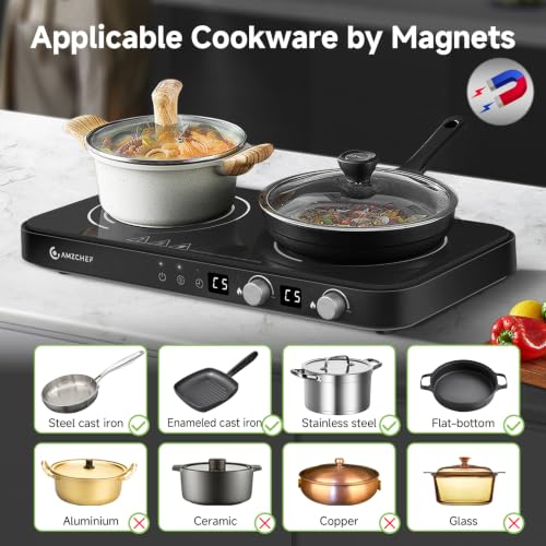 Double Induction Cooktop with Removable Griddle Pan Non