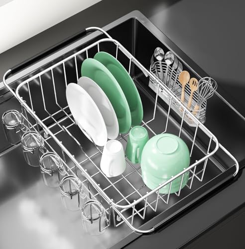 Small Dish Drying Rack in Sink (Small With Cup Holder - 15.08×8.39×5.24 Inches)