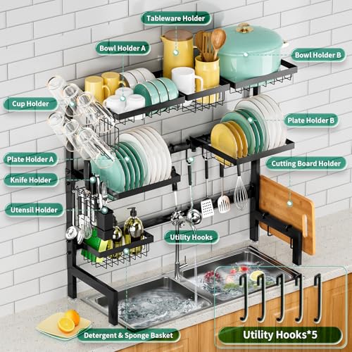 Over The Sink Dish Drying Rack (Black,expandable,3-tier)