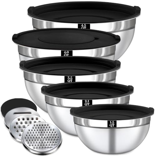 8PCS Mixing Bowls with Lids Set (8PCS Black Mixing Bowl Set)