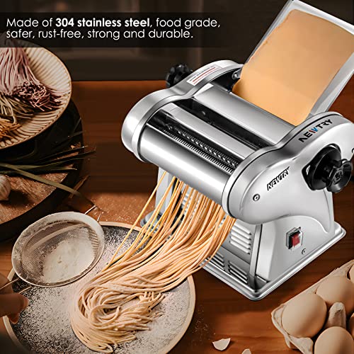 Electric Pasta Maker Noodle Maker Pasta Making Machine Dough Roller Cutter Thickness Adjustable Stainless Steel US 110V for Family Use 2 Blades Type (1.5mm Round+4mm Flat Noodle)