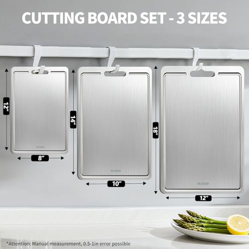 3 Piece Titanium Cutting Board Set with Juice Groove for Kitchen (Gray / 17.32x11.8in)