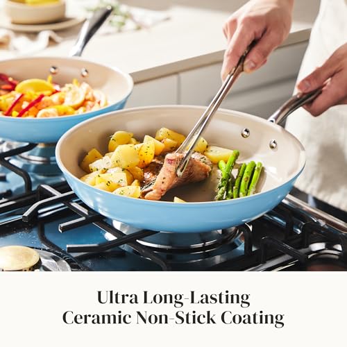 Skillets and Frying Pans Non Stick Pan Sets for Cooking 8" (Sea Salt Blue / 8+9.5+11 Inch)