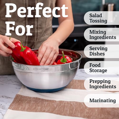 6Pc Stainless Steel Mixing Bowls with Lids Set (Blue)