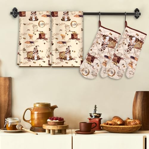 Kitchen Towels and Oven Mitts Set 5Pcs