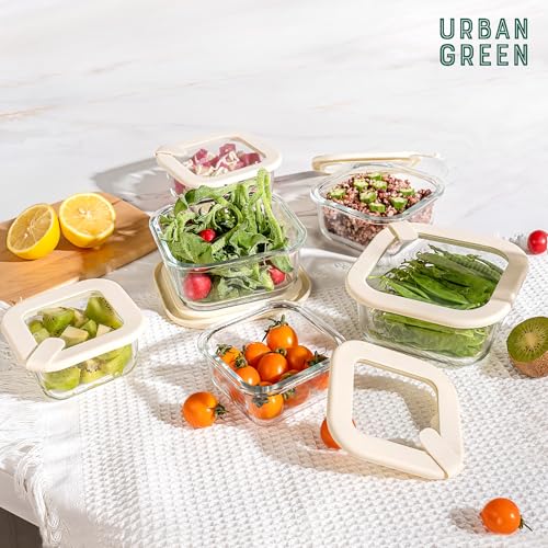 Glass Food Storage Containers with Glass Lids (‎Ivory White -6p)