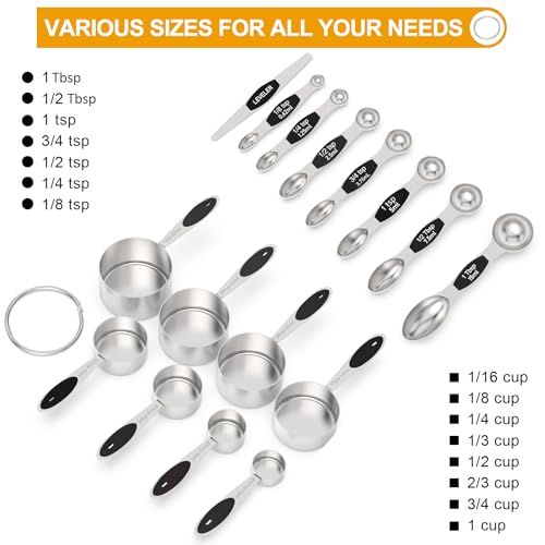 Stainless Steel Measuring Cups and Spoons Set of 16 (Black)