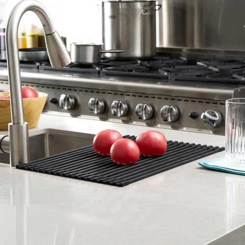 Black Steel Over Sink Roll Up Drying Rack (Black / 17" x 13")