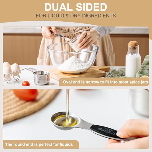 Stainless Steel Measuring Cups & Spoons Set (Black Spoons)