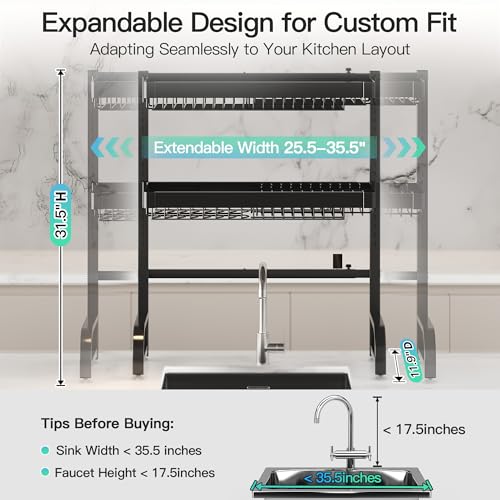 3 Tier Extra Large Stainless Steel Over The Sink Dish Drying Rack (Black / Over Sink 3 Tier)