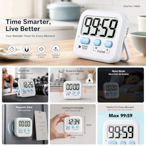 2 Pack Digital Timer for Kids Classroom Kitchen Timers for Cooking (2 * Classic White ( 97%+choice ))