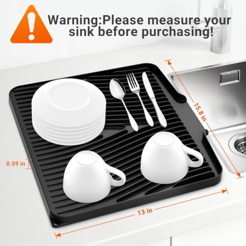Silicone Dish Drying Mat for Kitchen counter (Black-2pcs / 1'1" x 1'4" (Rectangular))