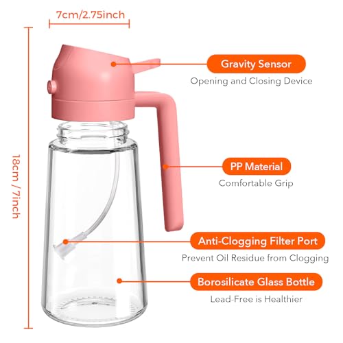 16 oz 2-in-1 Glass Olive Oil Sprayer for Cooking, Pink (1Pc Pink)