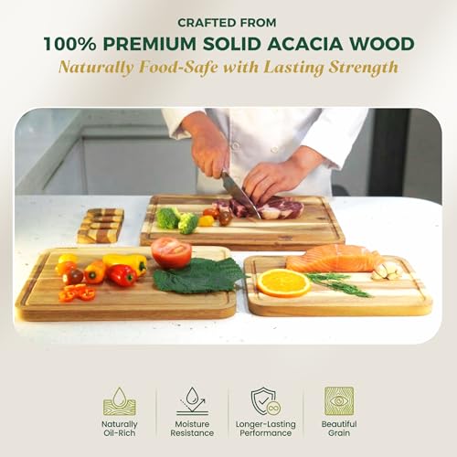 Acacia Wood Cutting Board Set of 3 with Stand (Acacia Wood - Edge Grain / 16x12 inches)