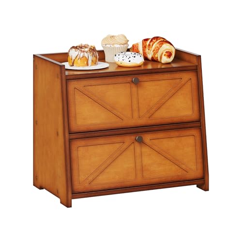 Vintage Double Layer Bread Box for Kitchen Counter Bamboo Bread Storage Container Large Capacity Bread Storage Bin