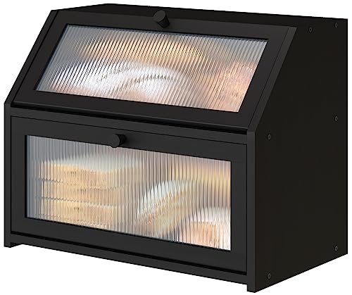 Black Bread Box for Kitchen Counter (Black / Large)
