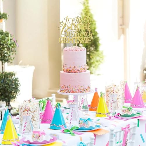 1 PCS Happy Birthday Cake Topper Glitter Happy Birthday Cake Pick Bunting Decor for Anniversary Celebrating Happy Birthday Party Cake Decorations Supplies Gold