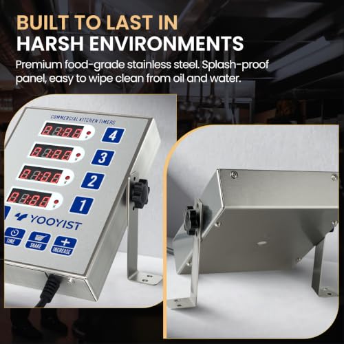 4 Channel Commercial Kitchen Timer Loud Alarm Digital Cook Timer (Silver)
