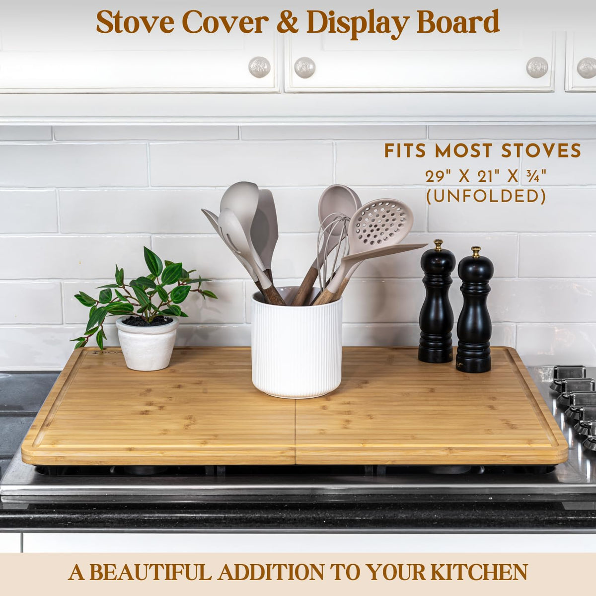 Extra Large Foldable Stovetop Cover Cutting Board (Natural Bamboo)