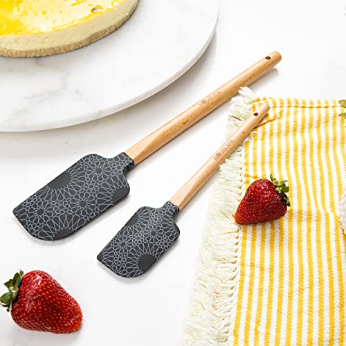 Silicone Spatula set of 2 with wooden handle and stunning pattern