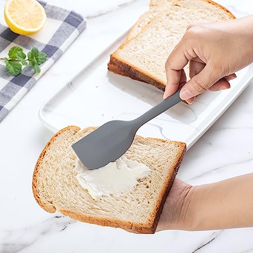 Non Stick Silicone Utensil Set with Rounded Wood Handles for Cooking and Baking (14 Piece Set / Gray)
