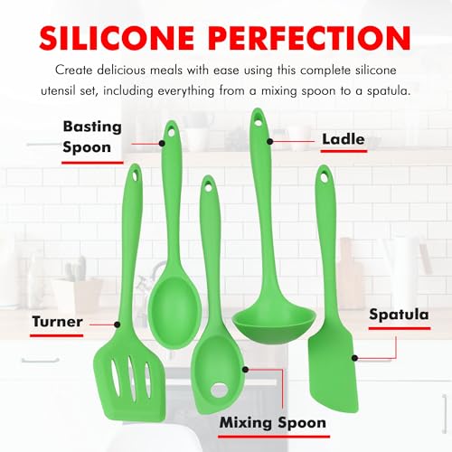 Premium Silicone Kitchen Tool and Utensil Set (5 Piece Set / Green)