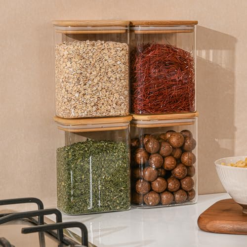 Rectangle Airtight Glass Storage Containers with Bamboo Lids
