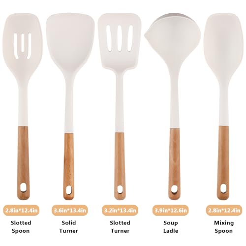 Silicone Cooking Utensils Set 5 Pcs Large Non (Large 5-Piece Set / White)