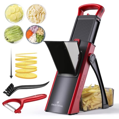 Safe Mandoline Slicer Plus with Peeler (Red)