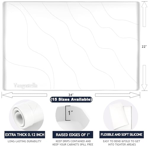 Heavy Duty Silicone Under Sink Mats for Kitchen Waterproof 37" x 22" (White / 37'' x 22'' x 1'')