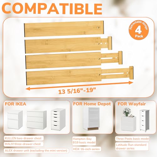 Drawer Dividers Bamboo Separators Organization Expandable Organizers for Kitchen Bedroom Bathroom Dresser Office 4