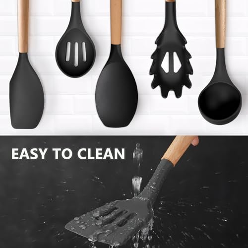 Silicone Kitchen Utensils Set of 6 (Standard 6-Piece Set / Black)