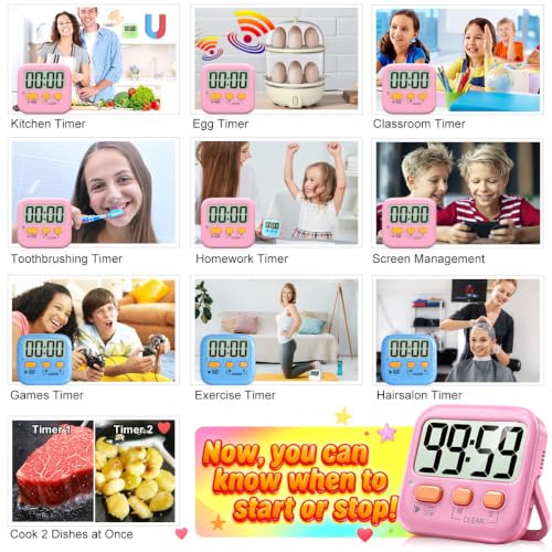 2 Pack Digital Timer for Kids Classroom Kitchen Timers for Cooking (2 * Dreamy Pink + Blue ( 95%+select for Boy & Girl ))