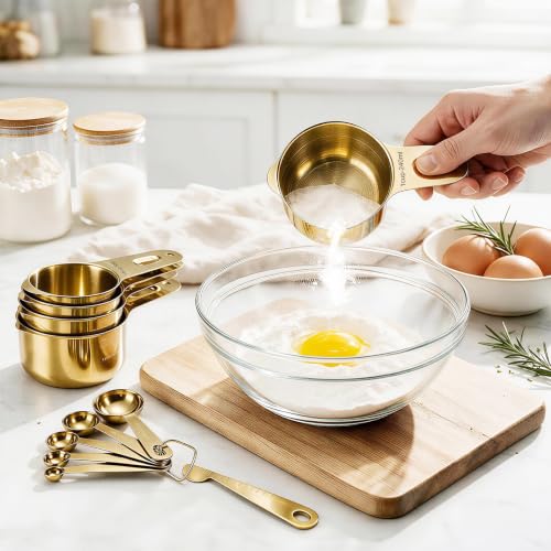 14-Piece 18/8 Stainless Steel Measuring Cups and Spoons Set, Gold (Gold / Set of 14)
