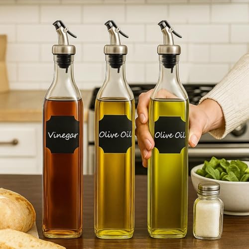Oil Bottles for Kitchen 3 Pack (Clear / 17 Ounces-3 Pack)