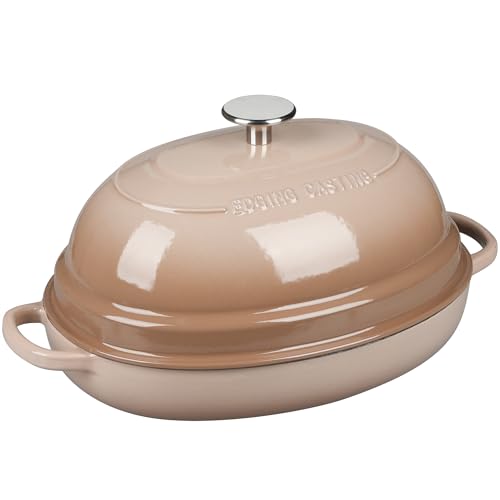 Enameled Oval Cast Iron Dutch Oven Pot with Lid (Mocha)