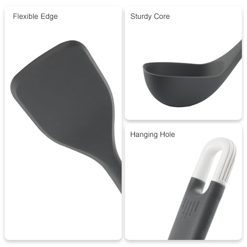 Silicone Kitchen Cooking Utensils Set (Dark Gray)