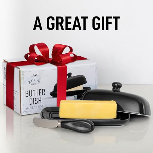 Ceramic Butter Dish with Lid For Countertop & Stainless Steel Knife