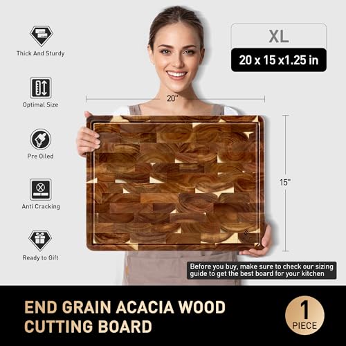 Large End Grain Cutting Board for Kitchen with Non (20"L x 15"W)