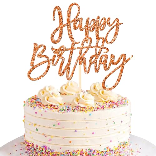 1 PCS Happy Birthday Cake Topper Glitter Happy Birthday Cake Pick for Celebrating Happy Birthday Anniversary Theme Party Cake Decorations Supplies Gold