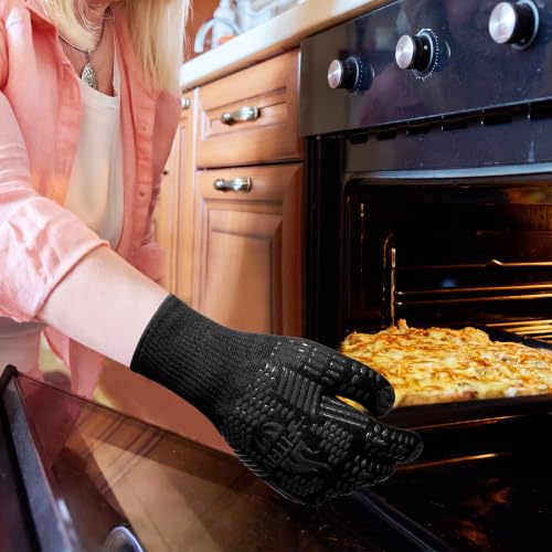 BBQ Gloves 1472°F Heat Resistant with Silicone Grip Oven Mitts