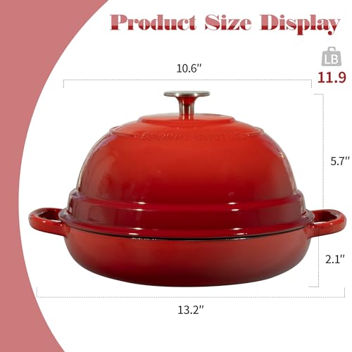 Enameled Cast Iron Dutch Oven Pot with Lid (Red)